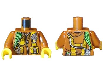 LEGO onderdeel Torso Jacket with Bright Light Orange Pouches, Silver Radio and Bright Green Rope Pattern / Dark Orange Arms / Yellow Hands (973pb2756c01)