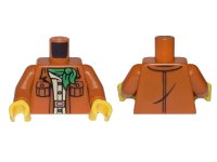 LEGO onderdeel Torso Jacket Open with Pockets over Tan Safari Shirt with Buttons, Copper Belt Buckle, Green Neckerchief Scarf Pattern / Dark Orange Arms / Yellow Hands 973pb4185c01