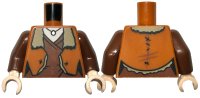 LEGO onderdeel Torso Jacket Open with Dark Tan Fur Lining over Reddish Brown Layered Shirt, Silver Pendant Necklace, Light Nougat Neck Pattern / Reddish Brown Arms / Light Nougat Hands 973pb4365c01