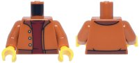 LEGO onderdeel Torso Jacket Open with 3 White Buttons, Reddish Brown Waistband and Collar over Dark Red Shirt Pattern / Dark Orange Arms / Yellow Hands 973pb6440c01