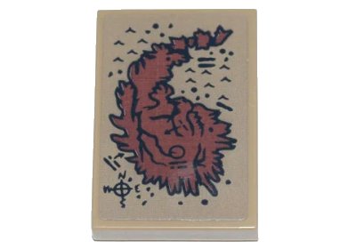 LEGO part Tile 2 x 3 with Map of The Dark Island with Compass Rose and Markings Pattern (Sticker) - Set 71741 (26603pb129)