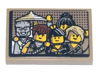 LEGO part Tile 2 x 3 with Picture of Ninjago Characters Wu, Nya, Zane, Jay, Cole and Lloyd Pattern (Sticker) - Set 71741 (26603pb137)