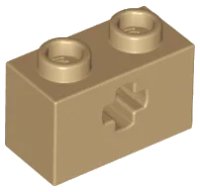 Technic, Stein 1 x 2 mit Achsenloch in dunkelbeige, LEGO Teilenummer 32064