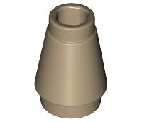 Kegel 1 x 1 mit Oben Nut in dunkelbeige, LEGO Teilenummer 4589b
