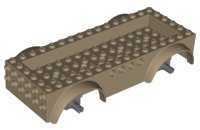 Vehicle, Base 8 x 16 x 2 1/2 with Mudguards, 4 x 14 Recessed Center with 5 Holes, and Dark Bluish Gray Wheels Holders in dunkelbeige, LEGO Teilenummer 68446c01