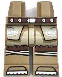 LEGO onderdeel Hips and Legs with Reddish Brown Belt with Silver Buckle and Circles, Tan Tunic with Fur Hem and Celtic Knots, Knee Wrappings, Shoe Tips Pattern 970c00pb1559