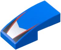 LEGO onderdeel Slope, Curved 2 x 1 x 2/3 with Silver V-Shaped Center Panel, Red Stripes, Black Triangles Pattern 11477pb219