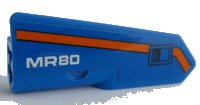 LEGO part Technic, Panel Fairing #22 Very Small Smooth, Side A with White 'MR80', Orange Stripe, and Black Door Handle Pattern (Sticker) - Set 42071 11947pb065