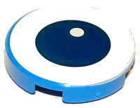 LEGO part Tile, Round 2 x 2 with Bottom Stud Holder with Dark Blue Eye on White Background Pattern (Toy Story RC) 14769pb273
