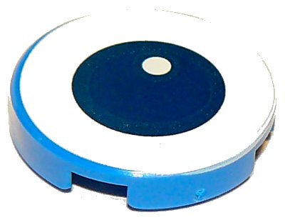 LEGO onderdeel Tile, Round 2 x 2 with Bottom Stud Holder with Dark Blue Eye on White Background Pattern (Toy Story RC) (14769pb273)