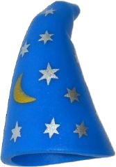 LEGO part Minifigure, Headgear Hat, Cone Drooping, Wizard with Silver Stars and Gold Crescent Moon Pattern 17349pb01