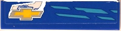 LEGO part Tile 1 x 4 with Medium Azure Stripes and Yellow and Silver Chevrolet Logo Pattern Model Right Side (Sticker) - Set 75891 (2431pb0814R)