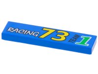 LEGO part Carreau 1 x 4 avec Motif 'RACING' Blanc, '73' Jaune, 'TEAM' Noir et Numéro 1 Vert 2431px8