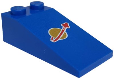 LEGO part Slope 18 4 x 2 with Classic Space Logo Pattern (30363pb021)