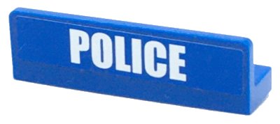 LEGO part Panel 1 x 4 x 1 with White 'POLICE' Bold Narrow Font Small on Blue Background Pattern (Sticker) - Set 4436 (30413pb061)