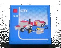 LEGO part Tile 2 x 2 with Lego Fire Car and 'CITY' and '5-12' Set Box Pattern (Sticker) - Set 3221 3068pb0319