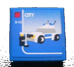 LEGO part Tile 2 x 2 with Lego Police Car and 'CITY' and '5-12' Set Box Pattern (Sticker) - Set 3221 (3068pb0320)