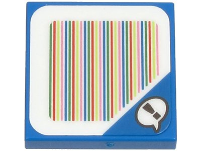 LEGO part Tile 2 x 2 with Super Mario Scanner Code Blue Toad Speech Bubble with Exclamation Mark Pattern (Sticker) - Sets 71390 / 71401 / 71407 / 71423 / 71441 (3068pb1957)