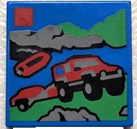 LEGO part Tile 2 x 2 with LEGO City Set 60412 4x4 Fire Truck with Rescue Boat Box Art Pattern 3068pb2476