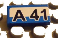 LEGO part Tile 1 x 2 with Black 'A 41' on White and Blue Background Pattern (Sticker) - Set 8252 3069pb0051
