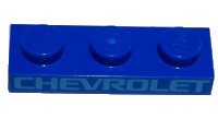 LEGO part Plate 1 x 3 with Medium Azure 'CHEVROLET' Pattern 3623pb020