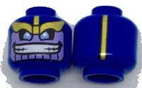 LEGO onderdeel Minifigure, Head Alien with Gold Eyebrows, Lavender Face with Wide Grin and Gold Stripe on Back Pattern 3626pb1850