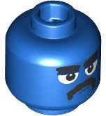 LEGO part Minifigure, Head Thick Black Eyebrows, Large White Eyes with Dark Blue Upper Eyelids, Moustache, Closed Mouth, Scowl Pattern - Vented Stud 3626pb3599