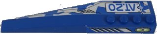 LEGO onderdeel Wedge 12 x 3 Right with Silver Vents and 'AT.20' on Blue and White Camouflage Top, Vents and Lime Double Lights Side Pattern (Stickers) - Set 8118 (42060pb32)