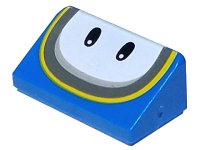LEGO part Slope 30 1 x 2 x 2/3 with Black Eyes on White Background with Yellow and Dark Bluish Gray Curved Lines Pattern (Super Mario Dolphin) 85984pb369