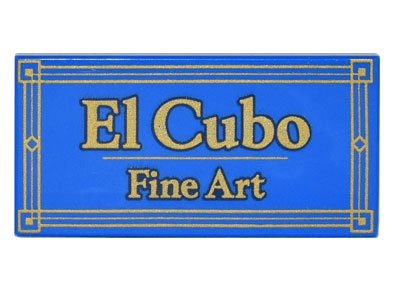 LEGO part Tile 2 x 4 with Gold 'El Cubo Fine Art' and Geometric Frame Pattern (87079pb1076)