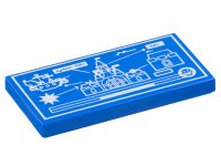 LEGO part Tile 2 x 4 with White Blueprint, Airship and Fortress Attacking Castle Pattern 87079pb1317