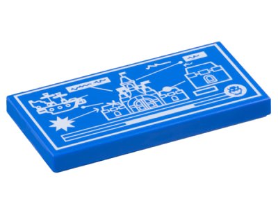 LEGO part Tile 2 x 4 with White Blueprint, Airship and Fortress Attacking Castle Pattern (87079pb1317)