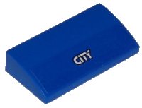 LEGO part Slope, Curved 2 x 4 x 2/3 with Bottom Tubes with Black and White 'CiTY' on Blue Background Pattern (Sticker) - Set 60117 88930pb059