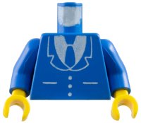 LEGO part Torso Suit Jacket with Buttons and Pockets over White Shirt, Tie Pattern / Blue Arms / Yellow Hands 973p18c01