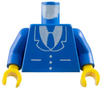 LEGO part Torso Suit Jacket with Buttons and Pockets over White Shirt, Tie Pattern / Blue Arms / Yellow Hands (973p18c01)