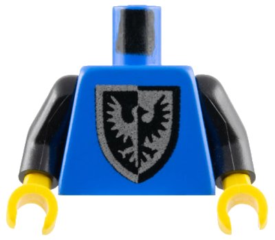 LEGO onderdeel Torso Castle Black Falcon with Shield Bottom Round Pattern / Black Arms / Yellow Hands (973P43C01)