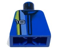 LEGO part Torso Racers White '18' on Medium Blue, Black, and Yellow Stripes Pattern 973pb0072
