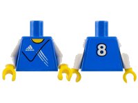 LEGO part Torso Soccer with White Adidas Logo, Yellow Neck, and Number 8 on Back Pattern (Stickers) / White Arms / Yellow Hands 973pb0447c01