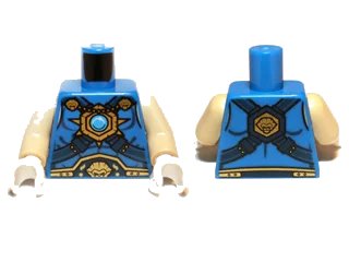 LEGO onderdeel Torso Armor Vest, Lion Belt, Chain and Gold and Dark Azure Round Jewel (Chi) Pattern / Tan Arms / White Hands (973pb1359c01)