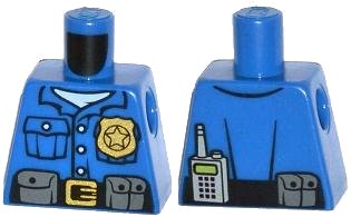 LEGO part Torso Police Shirt with White Undershirt, Gold Badge and Buckle, Black Belt with Pouches on Front, Radio on Back Pattern (973pb1551)
