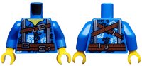 LEGO part Torso Hawaiian Shirt with White Flowers, Reddish Brown Belt and Straps, Silver Suspenders Pattern / Blue Arms / Yellow Hands 973pb3448c01