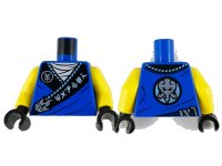 LEGO part Torso Tunic, White Shirt, Wide Black Hems with White 'MASTER' on Hem and Silver Octopus Pattern / Yellow Arms / Black Hands 973pb4173c01