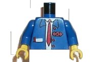 LEGO part Torso Train Suit Open, Notepad, Red Long Tie and Logo Pattern / Blue Arms / Yellow Hands 973px32c01