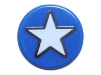 LEGO part Tile, Round 1 x 1 with White Star Pattern 98138pb036