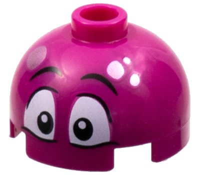 LEGO onderdeel Brick, Round 2 x 2 Dome Top with Metallic Pink Spots, Black Eyebrows, and Large White Eyes Pattern (553pb041)