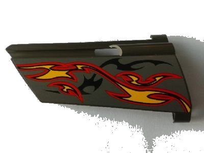 LEGO onderdeel Technic, Panel Fairing #21 Large Long, Small Hole, Side B with Orange and Red Flames on Dark Gray Background Pattern (Sticker) - Set 8649 (44351pb024)