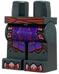 LEGO part Hips and Legs with Red Belt, Dark Purple Loincloth with Trim, Metallic Pink Blades and Toe Armor Pattern 970c00pb1633
