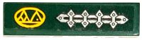 LEGO part Baldosa 1 x 4 with Silver Metal Plates with Spikes and Rivets and Bright Light Orange Triangles in Oval Pattern Model Left Side (Sticker) - Set 70434 2431pb0894L