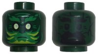 LEGO part Minifigure, Head Dual Sided Green Eyebrows and Face Paint with Lime Highlights, Yellowish Green Eyes / Black Eyebrows, Goatee, and Eyes Pattern - Vented Stud 3626pb3389