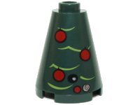 LEGO part Cone 2 x 2 x 2 - Open Stud with Red Ornaments, Tree Boughs and Droid Instruments Pattern 3942cpb02